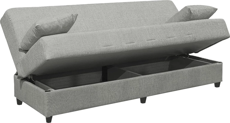 Divan trefishtë me hapësirë ruajtëse, ngjyrë gri e lehtë, 190x75x85cm