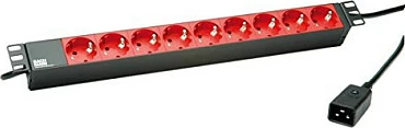 Shirit prizash për rack Bachmann 19" 9x Schuko (Type F), kabllo 2 m, fiş C20, zi/kuqe