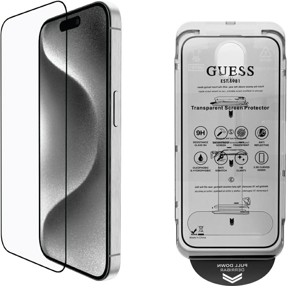 Mbështjellës xhami Guess BP Rhinestone 2in1 për ekran dhe kamera, për iPhone 16 Pro Max, Gold