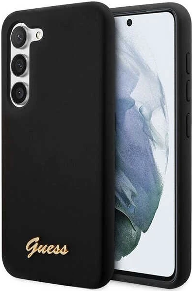 Mbështjellës Guess GUHCS23MSLSMK për Samsung Galaxy S23+ S916, silikon, i zi, Vintage Gold Logo