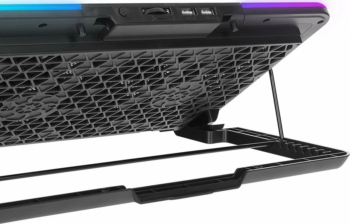 Stendë ftohëse laptopi Rampage Sixpower R9 15.6\", RGB, e rregullueshme, 2x USB 2.0, e zezë
