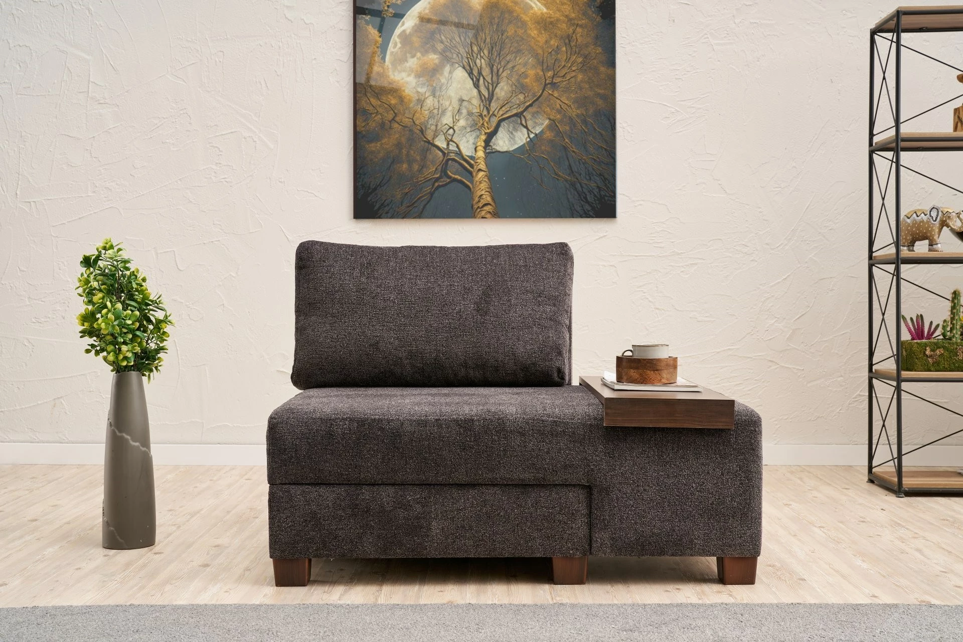 Krevate-kolltuk një vendësh, Atelier del Sofa, Perenna Chenille, antracit, e djathtë