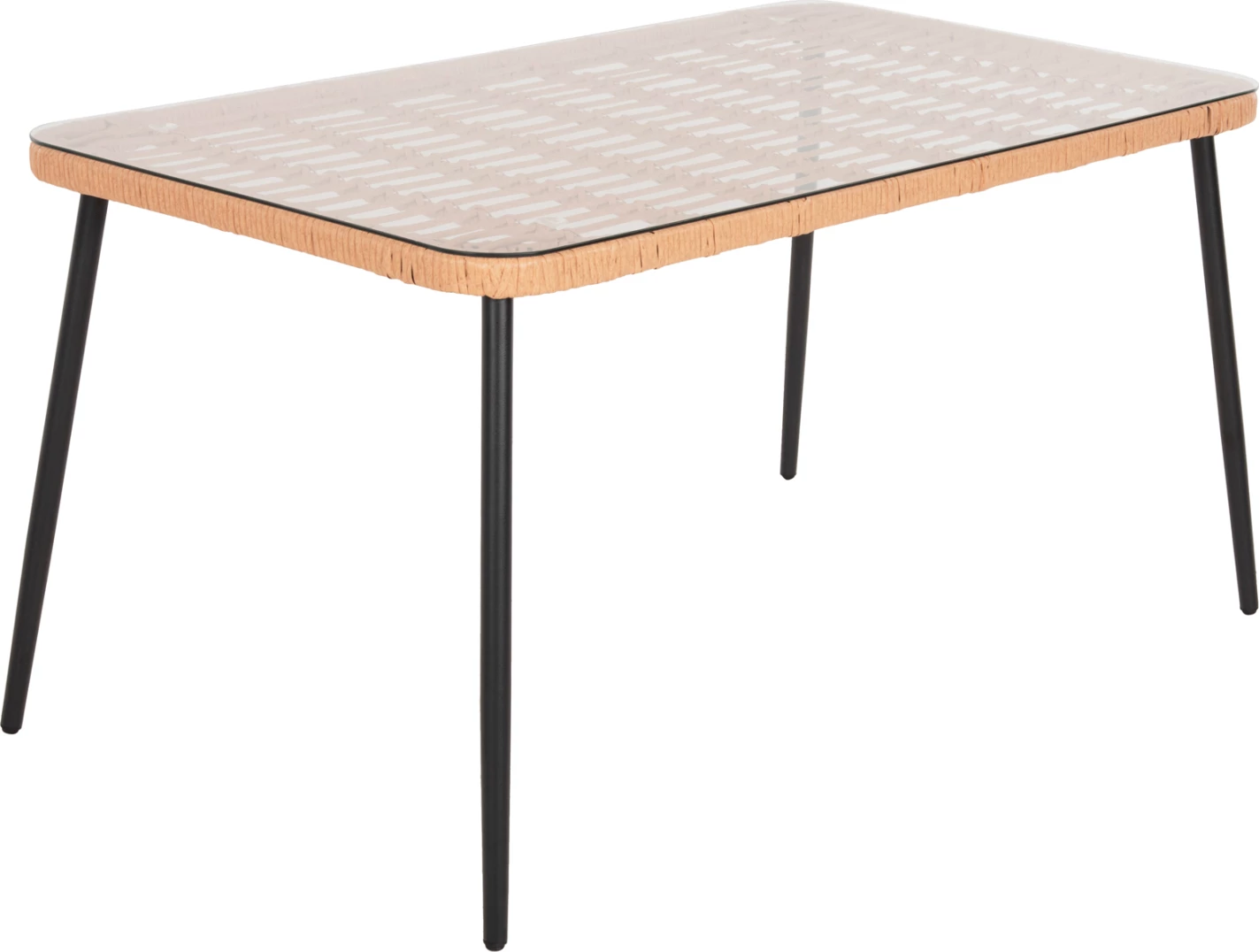 Tavolinë drejtkëndore për ngrënie, ALLEGRA, FH5537.11, metal i zi, ratan natyral, 139,5x79,5x73H cm