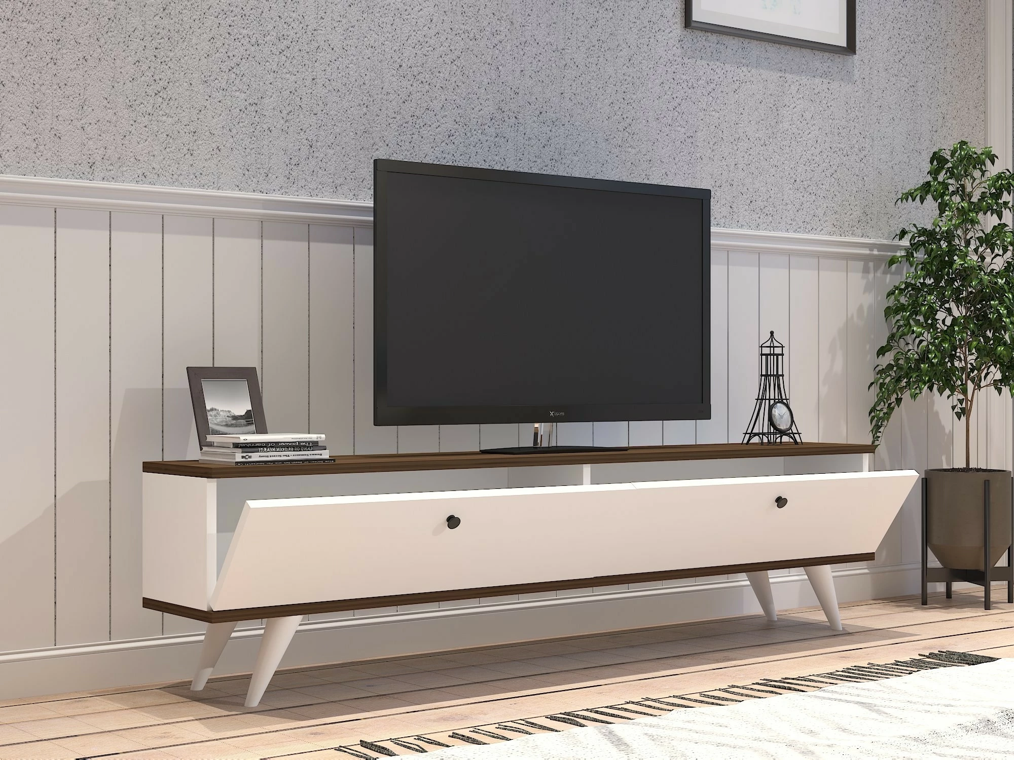 Komodë TV Hanah Home Paris, e bardhë dhe arre