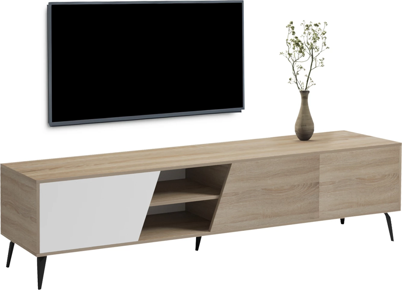 Komodë TV CATERRA, melaminë sonama/e bardhë, 180x35.5x48cm