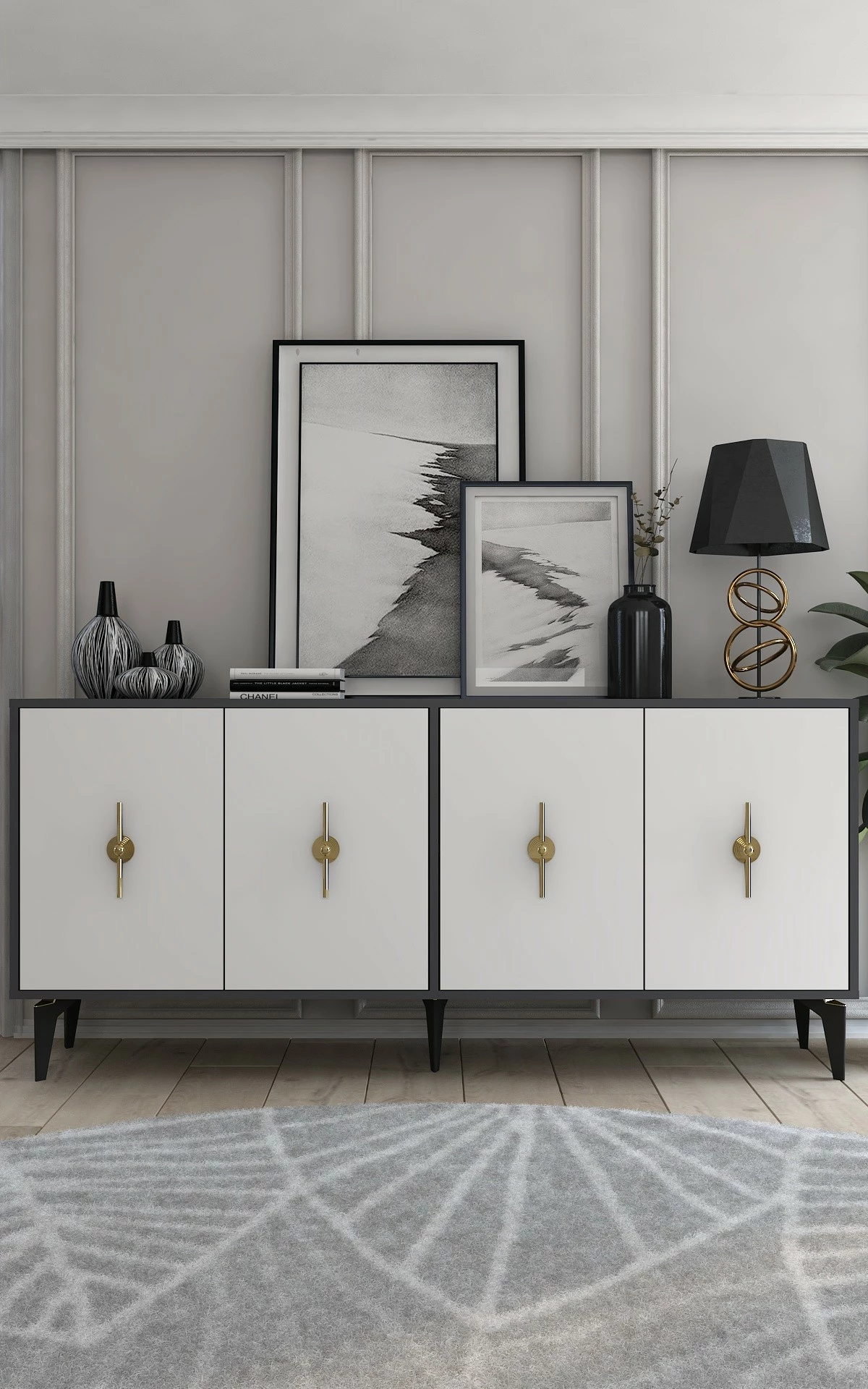 Konsol Skye Decor, ngjyrë antracit dhe e bardhë