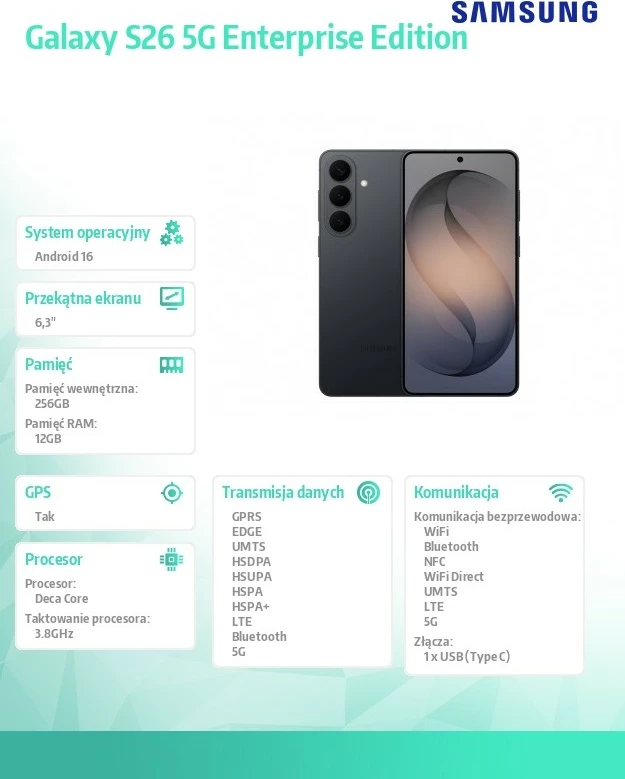 Celular Samsung Galaxy S26 5G 12GB RAM 256GB Dual SIM Enterprise Edition i zi