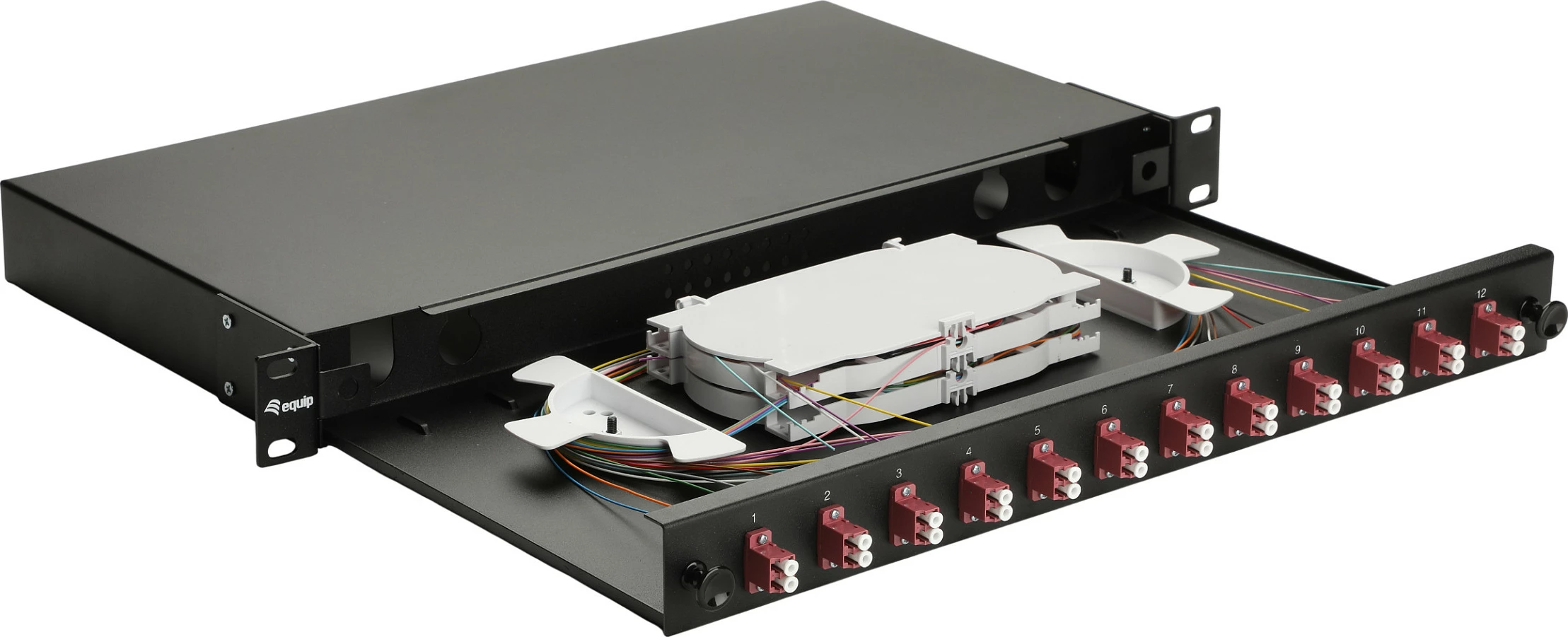 Kuti splice për fibra optike EQUIP 337204, 12-Port LC Duplex OM4, 1U, e zezë