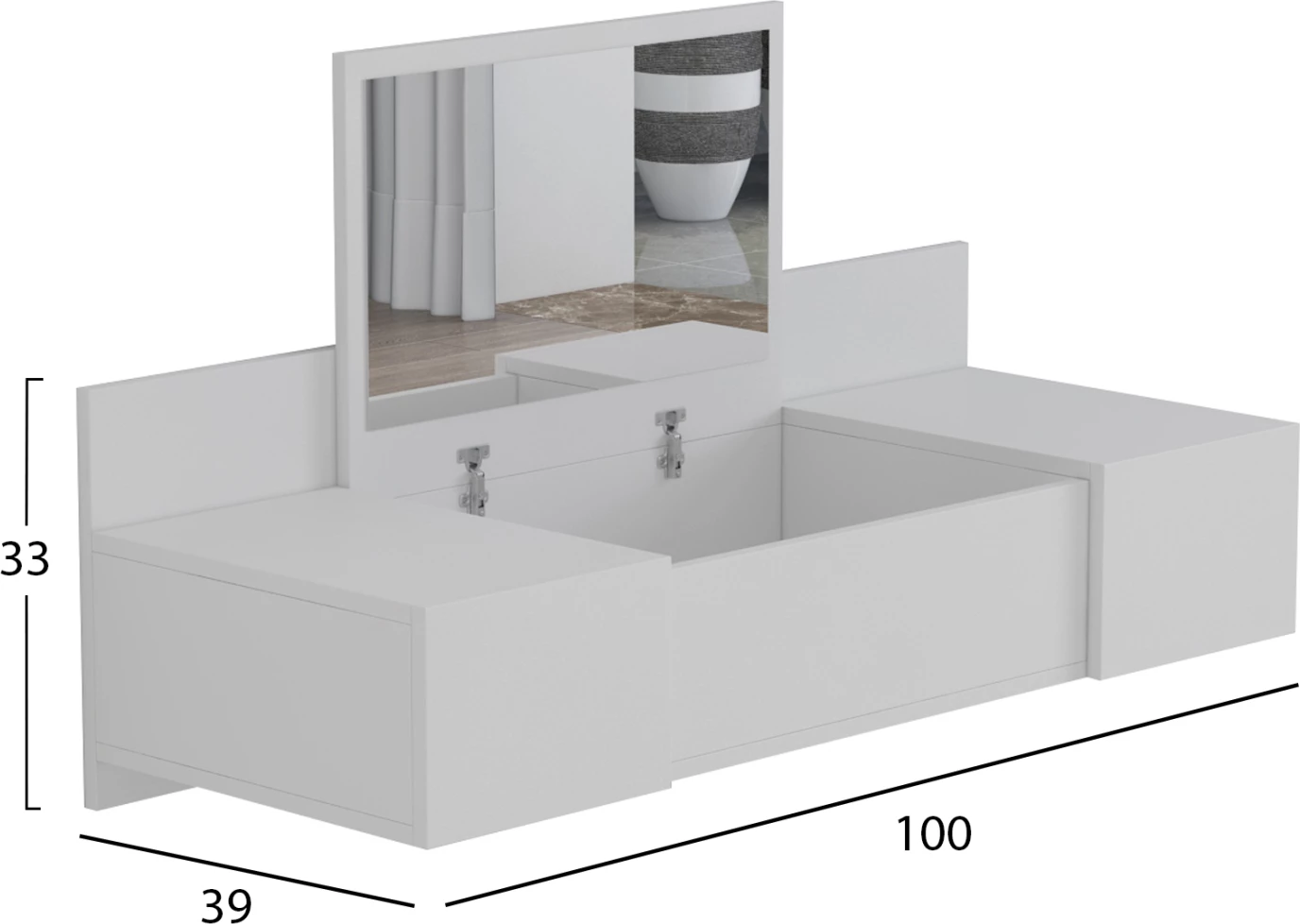 Tavolinë për grim e varur në mur LINDE, 100x39x33H cm, melaminë, e bardhë,