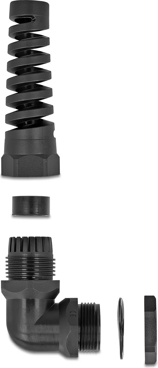 Glande kabllore DeLOCK PG21 90°, IP68, për kabllo 13-18 mm, e zezë