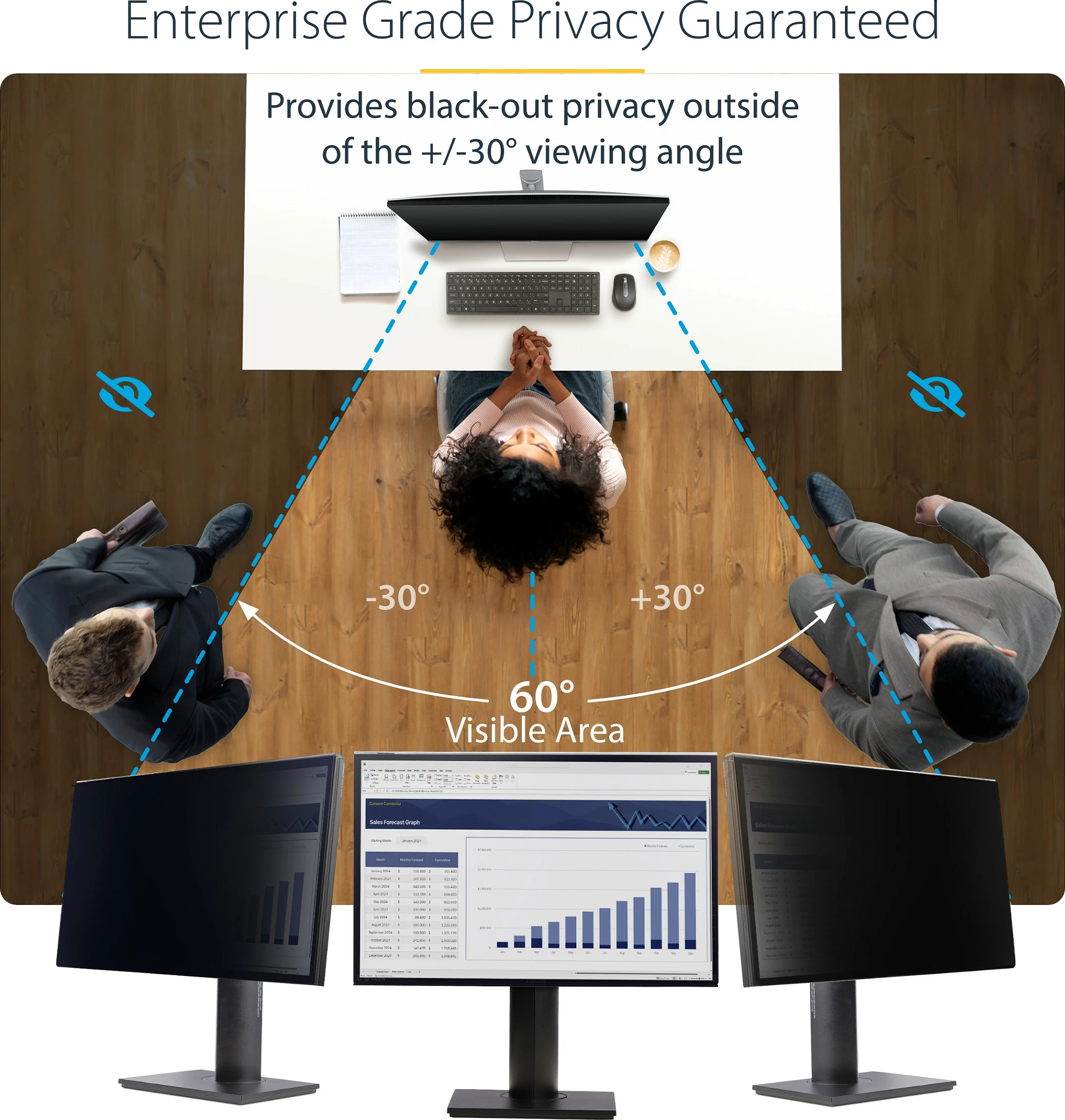 Filtër privatësie për monitor StarTech 24" 16:10, varës në krye, filtër dritë blu, glossy, i zi