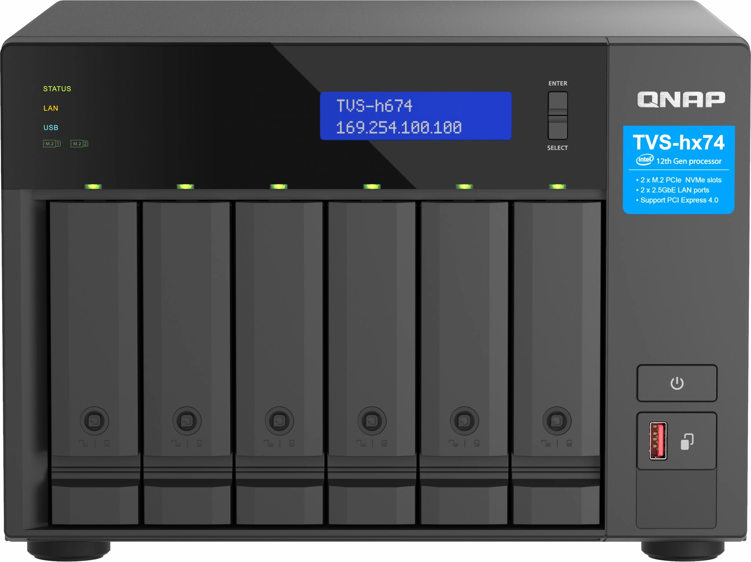NAS QNAP TVS-h674T-i5-32G, 6 vende, Intel Core i5-12400, 32GB RAM, e zezë