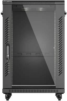 Kabinet rack LANBERG 19" 18U 600x600, me derë xhami, i zi