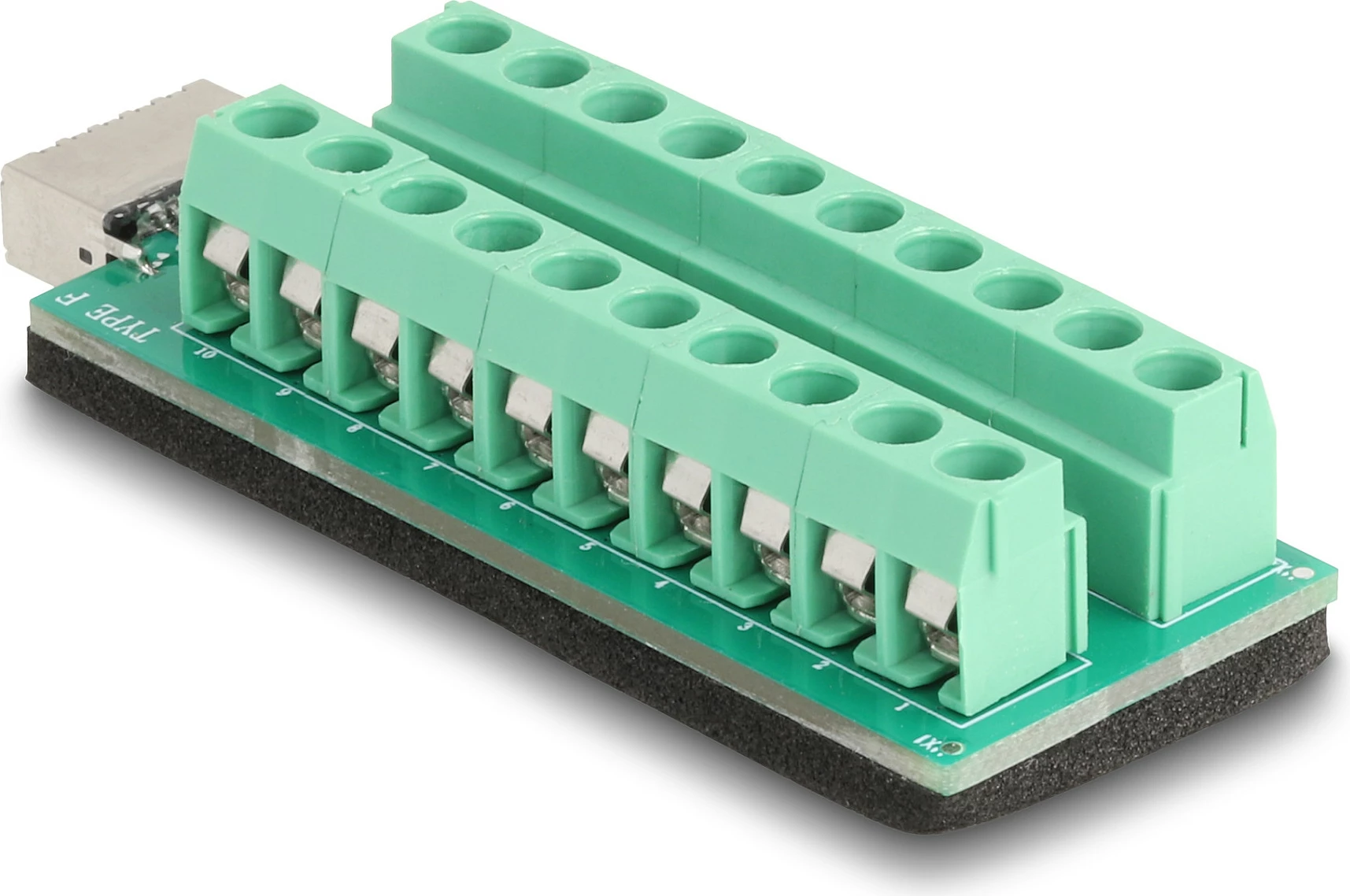 Adapter terminal block DeLOCK 67189, USB Type-E Key A në 20-pin, 10 Gbps, zi/gjelbër