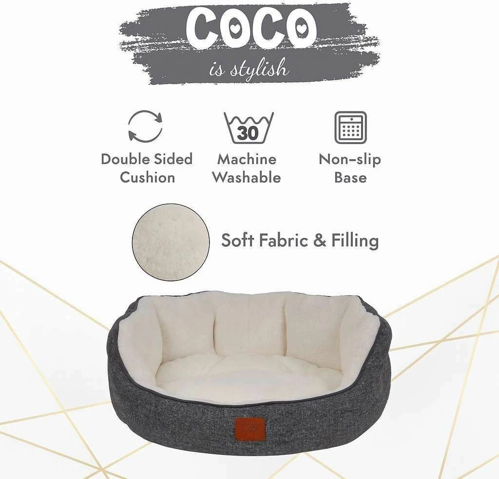 Shtrat për kafshë shtëpiake, Paws & Whiskers, Coco M, gri, bardhë
