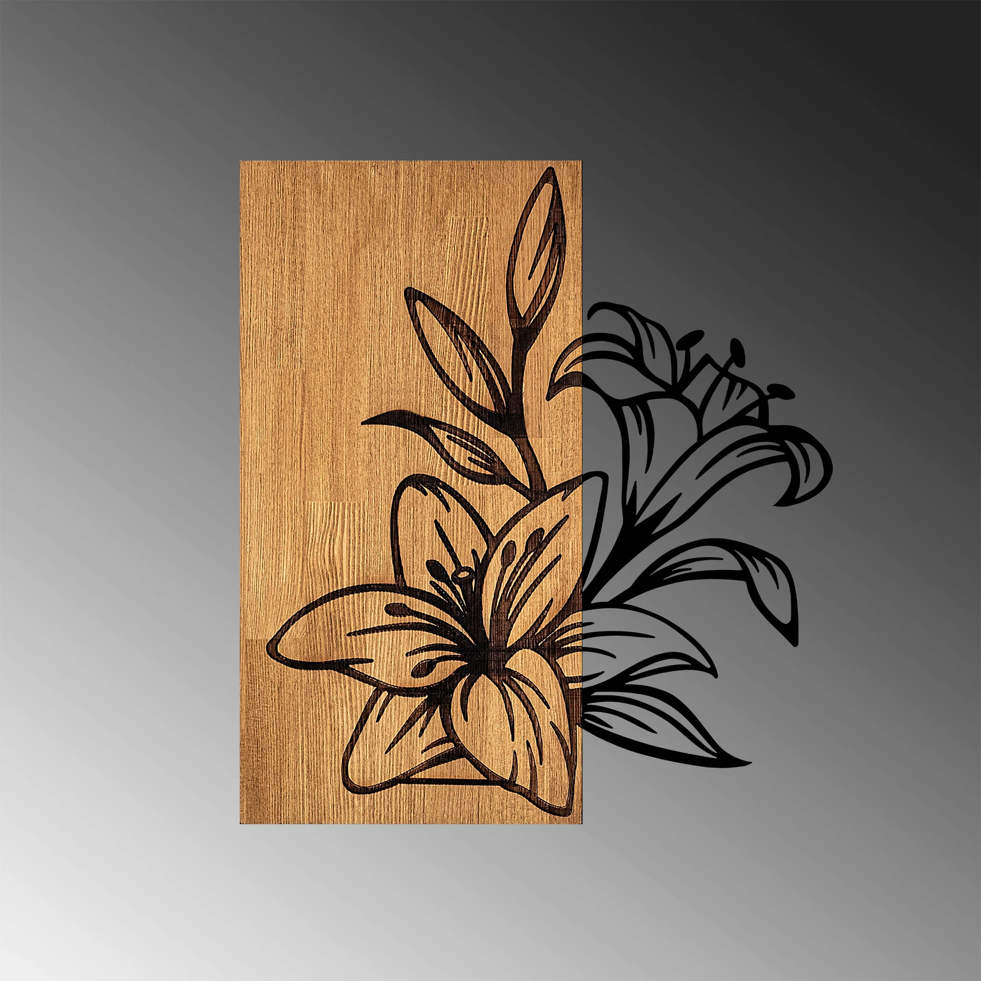 Aksesor dekorativ muri prej druri, Wallity, MA-280, ngjyrë arrë dhe e zezë