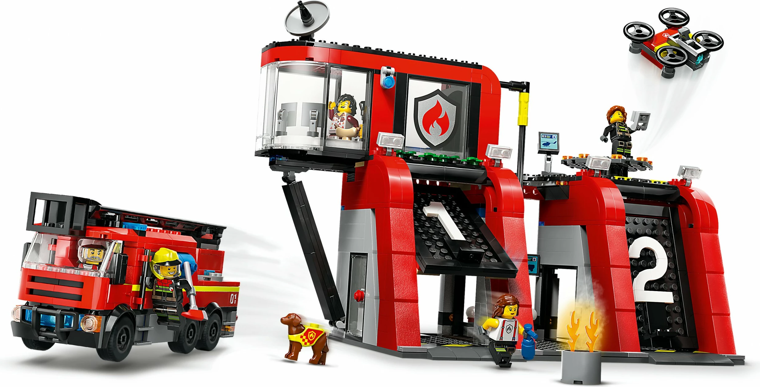 Set ndërtimi LEGO City 60414, stacion zjarri me kamion, 843 pjesë, shumëngjyrësh
