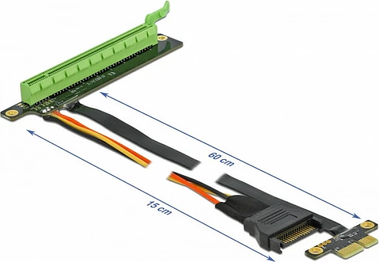 Riser kartë PCIe DeLOCK x1 në x16 me kabllo fleksibile 80 cm, SATA, zi/jeshile
