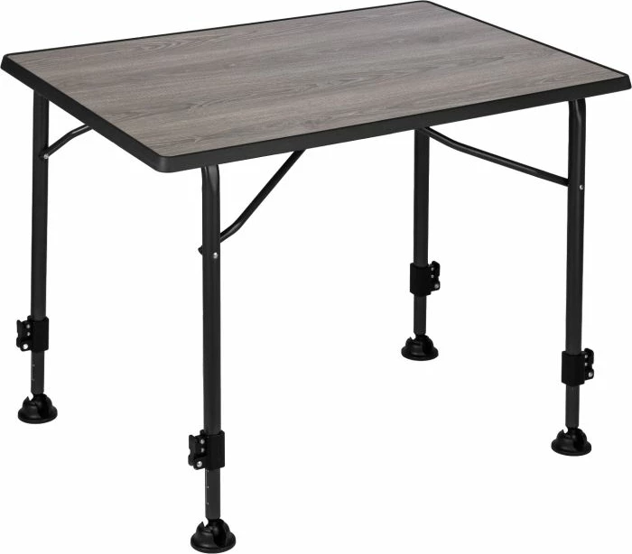 Tavolinë kampingu BRUNNER Linear Greywood 80 80×60 cm, lartësi e rregullueshme 63–83 cm, gri/zezë