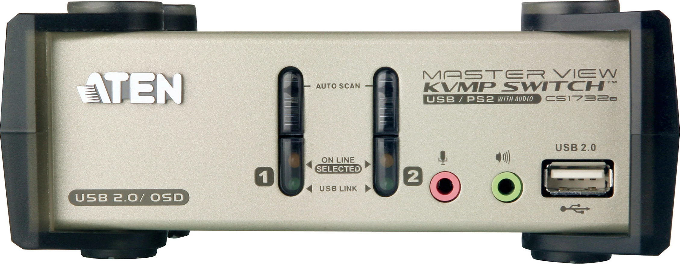 KVM Switch ATEN CS1732B, 2-Port USB/PS/2 VGA, USB 2.0 Hub, Audio, QXGA, i zi/metalik