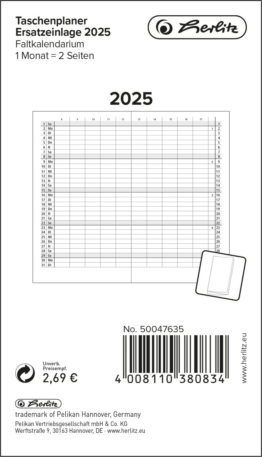 Fletorë xhepi Herlitz 50047635, 32 faqe, gjermanisht, letër, zi/bardhë