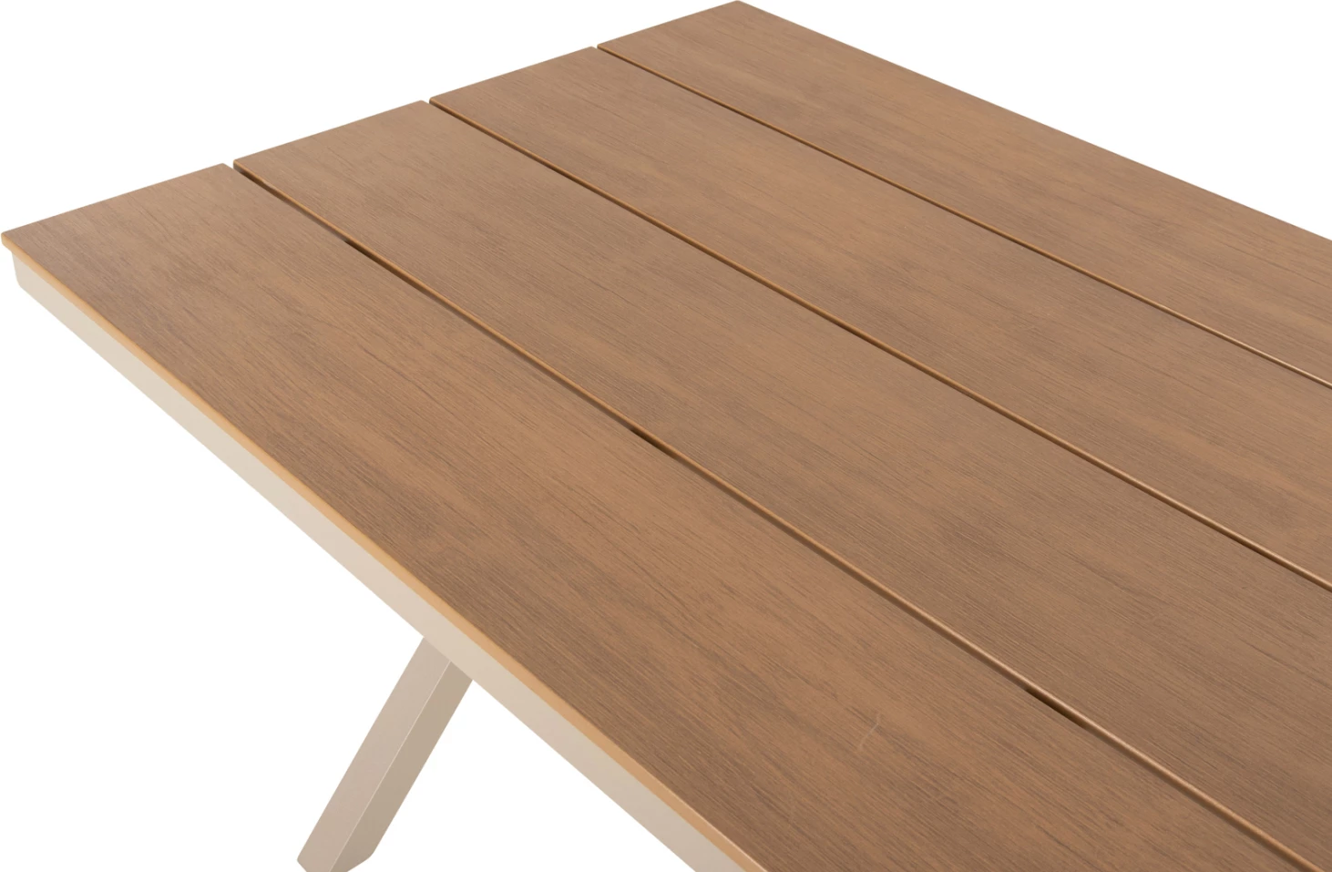 Tavolinë drejtkëndore alumini TAWNEE FH6037.04 ngjyrë shampanjë-polivud ngjyrë druri natyral 150x89,5x73H