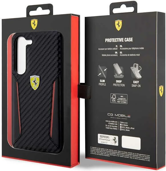 Mbështjellës Ferrari FEHCS23MNPYK për Samsung Galaxy S23+, Carbon Contrast Edges, i zi