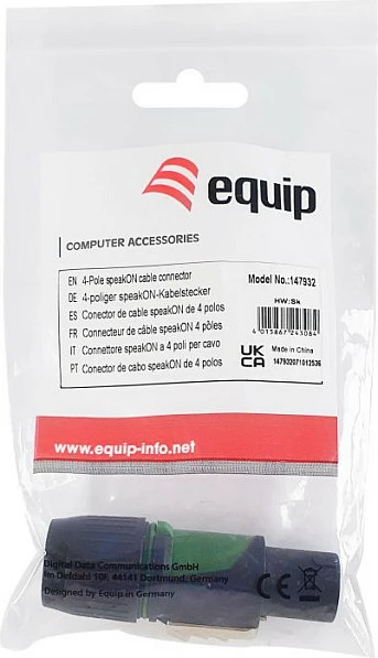 Konektor kablli speakON EQUIP 147932, 4-pol, femër, straight, zi/jeshil