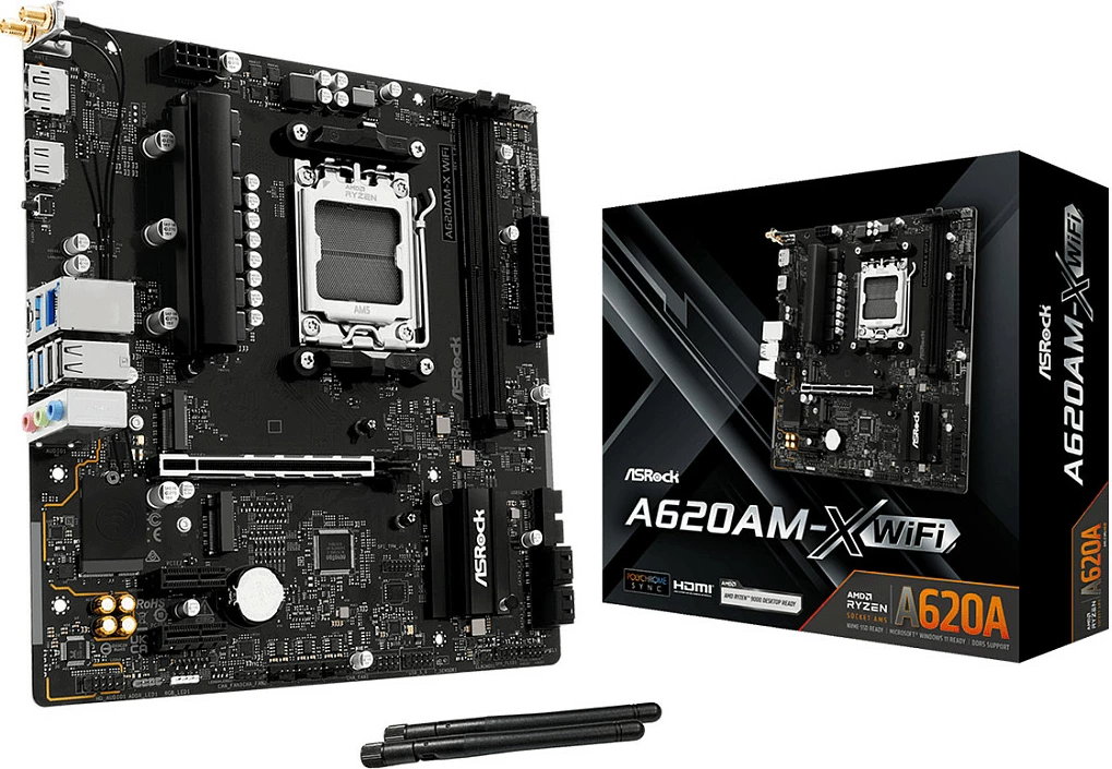 Pllakë amë ASRock A620AM-X WiFi, Socket AM5, micro ATX, DDR5 128GB, 2.5Gb LAN, Wi‑Fi, Bluetooth, e zezë