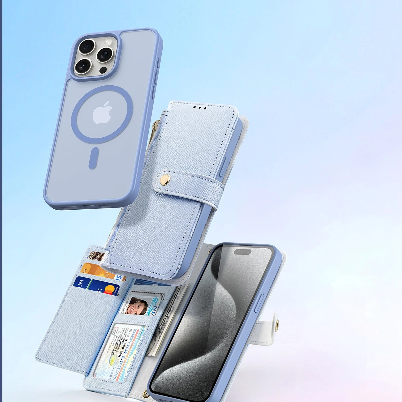 Mbështjellës Dux Ducis Lawa për iPhone 15 Pro Max, lëkurë, kaltër