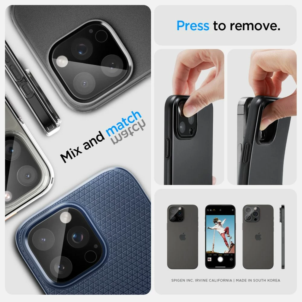 Mbrojtës lentesh kamere Spigen Optik.TR (xham i temperuar 9H) për iPhone 14 Pro/14 Pro Max/15 Pro/15 Pro Max/16 Pro/16 Pro Max, zi, 2 copë
