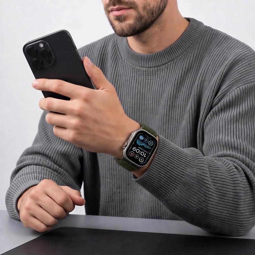 Rrip sport najloni Tech-Protect Nylon Sport për Apple Watch 44/45/46/49 mm, mbyllje Velcro, jeshile ushtarake, 1 copë