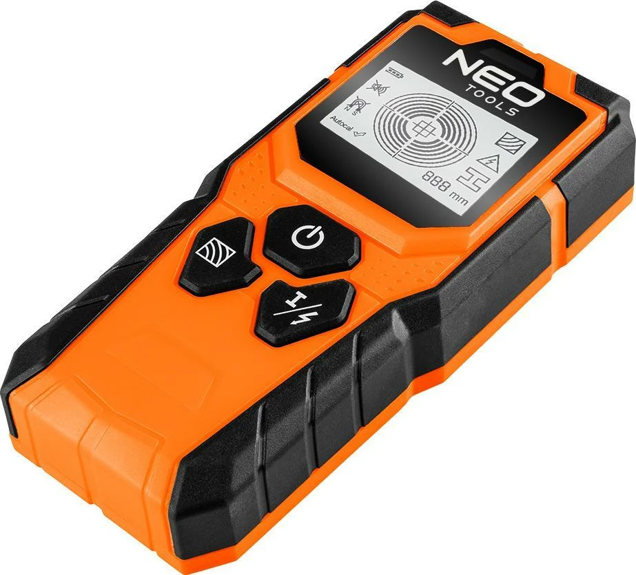 Detektor 3-në-1 Neo 75-250, ekran LCD, ±10 mm, 9V, me çantë dhe bateri, portokalli/zi
