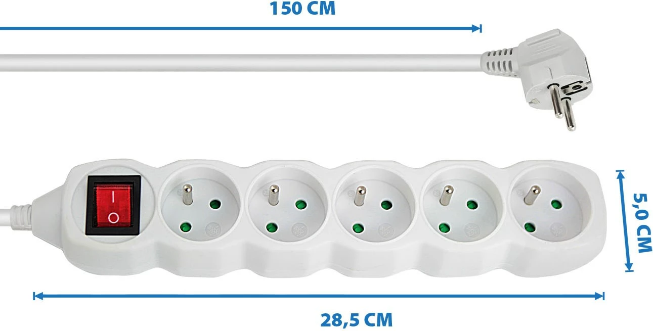 Shtrirës rryme Esperanza ELK214W, 5 porta, 1.5m, Bardhë