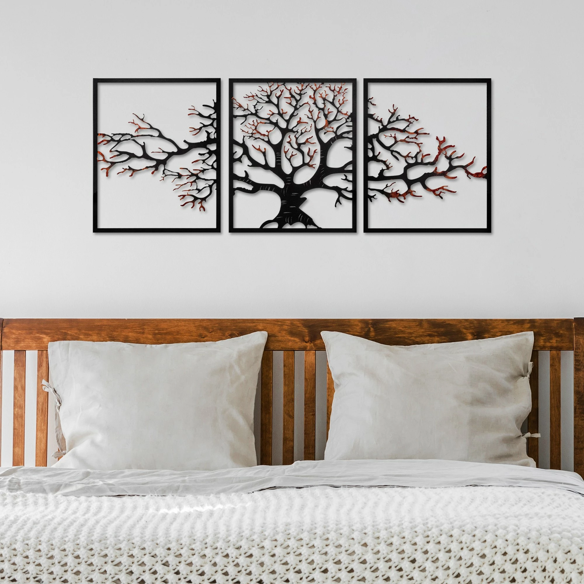 Aksesor dekorativ metalik për mur, pemë, 3 pjesë, Wallity, 48