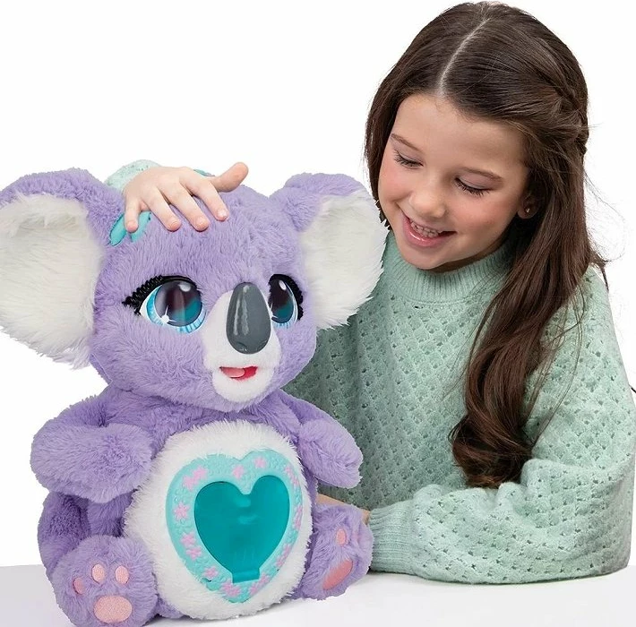 Lodër pelushi interaktive Cobi Mama Koala 921160, me drita e tinguj, 35 cm, set me 2 koala bebi + gjethe eukalipti, vjollcë