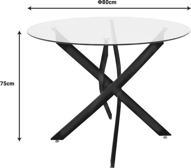 Tavolinë Antoro, xham dhe këmbë metali, ngjyrë e zezë, D80x75cm