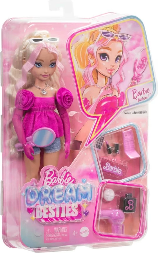 Kukull Barbie Dream Besties Malibu Mattel HYC21 me 8 aksesorë, Rozë