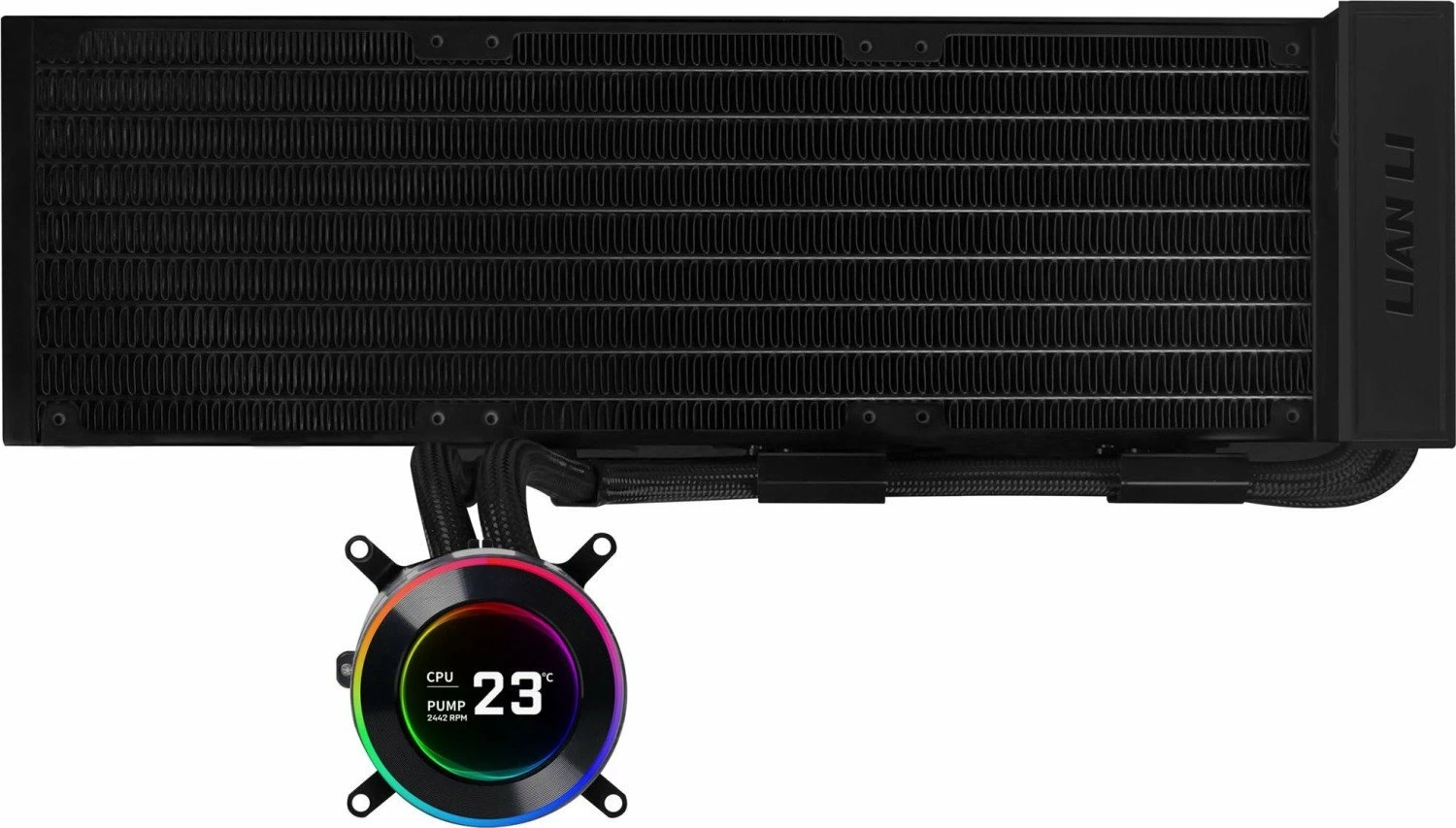 Ftohës uji AiO Lian Li Hydroshift II LCD-C 360N 360mm fanless me LCD 2.1" ARGB, i zi