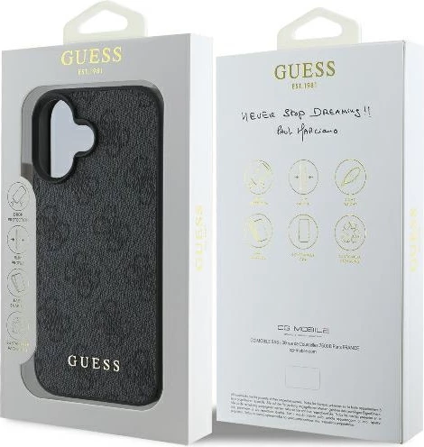 Mbështjellës Guess 4G Classic për iPhone 16 Plus, i zi