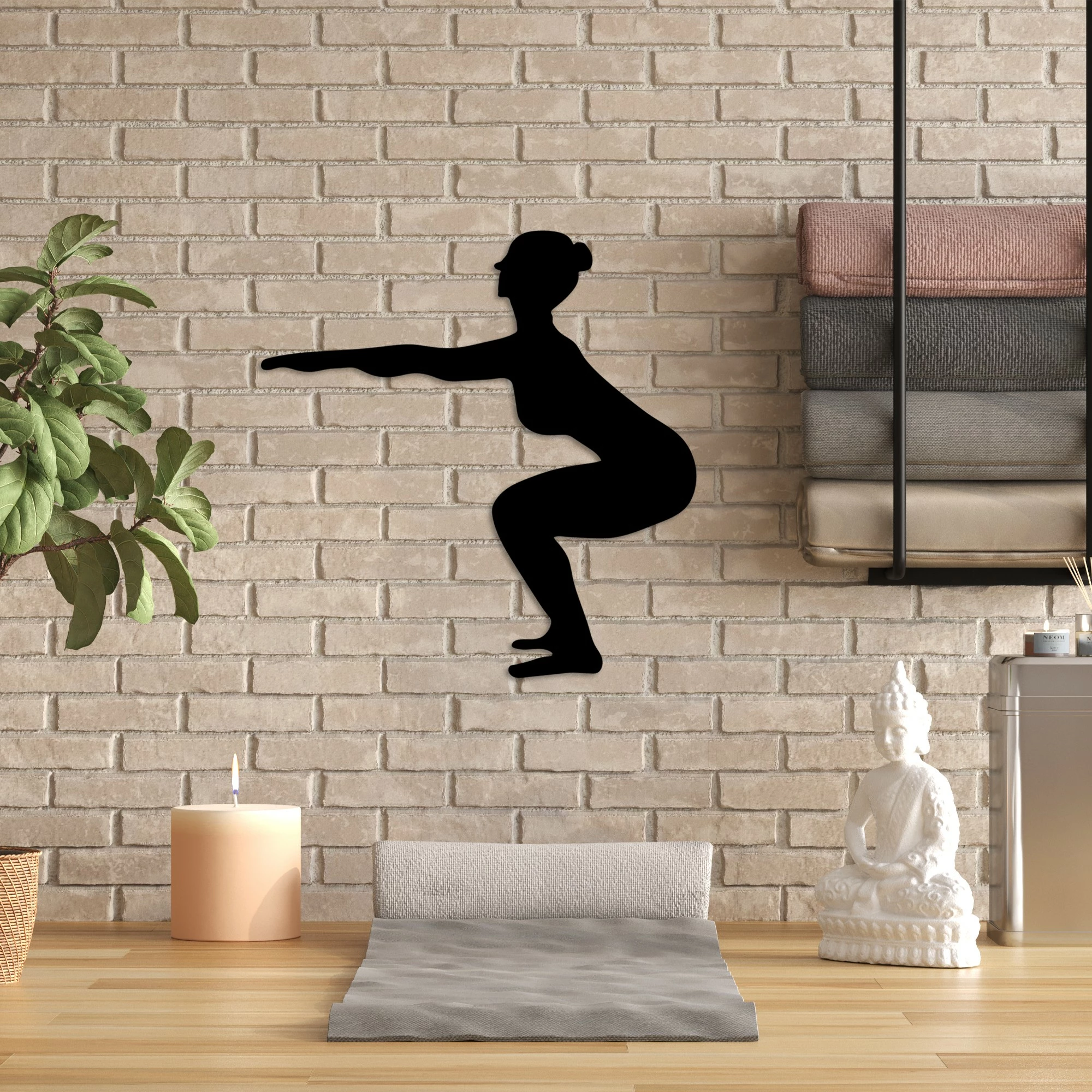 Aksesor dekorativ metalik për mur, Wallity, Yoga 27, ngjyrë e zezë, 54x55cm