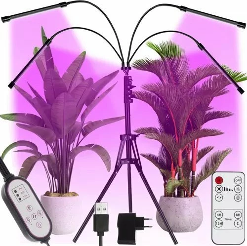 Llambë LED grow për bimë Gardlov 19388, 80 LED, 4 panele, me tripod, USB, timer, e zezë, set 4 copë