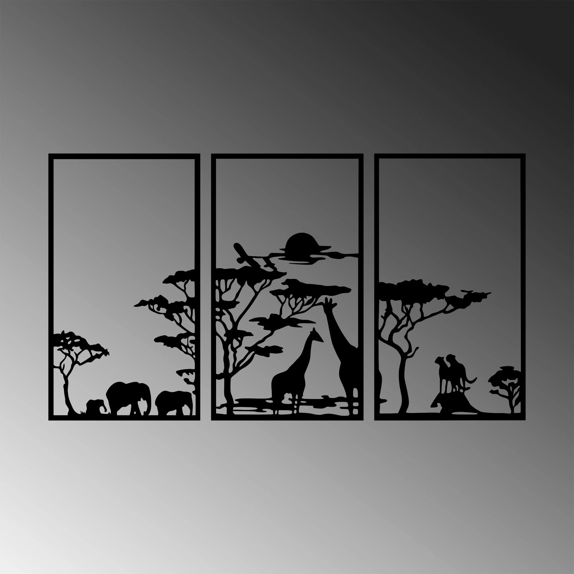 Aksesor dekorativ metalik për mur, Wallity Serengeti, 3 pjesë, 40x69cm