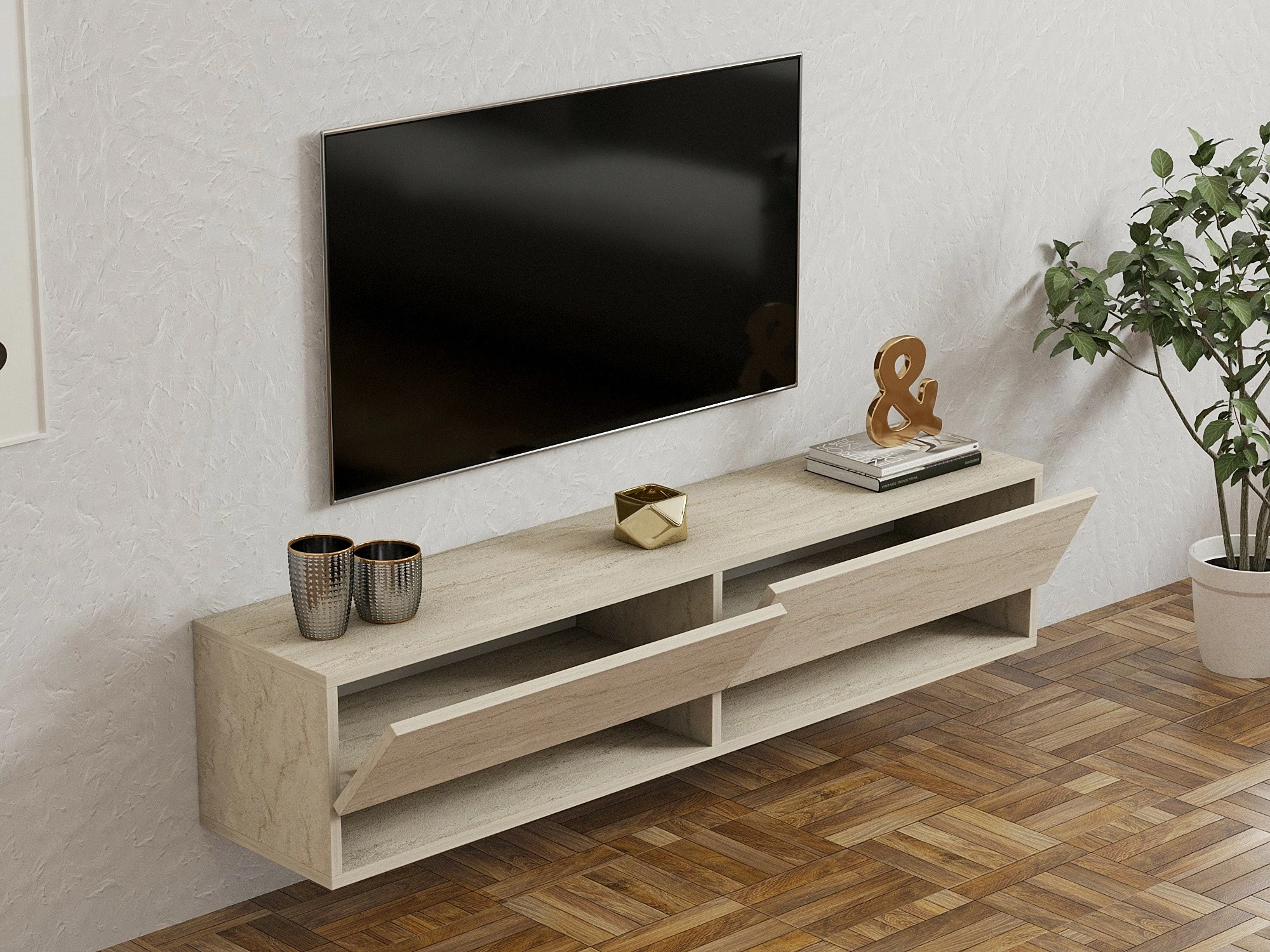 Komodë TV Hanah Home, Arges - ngjyrë travertin