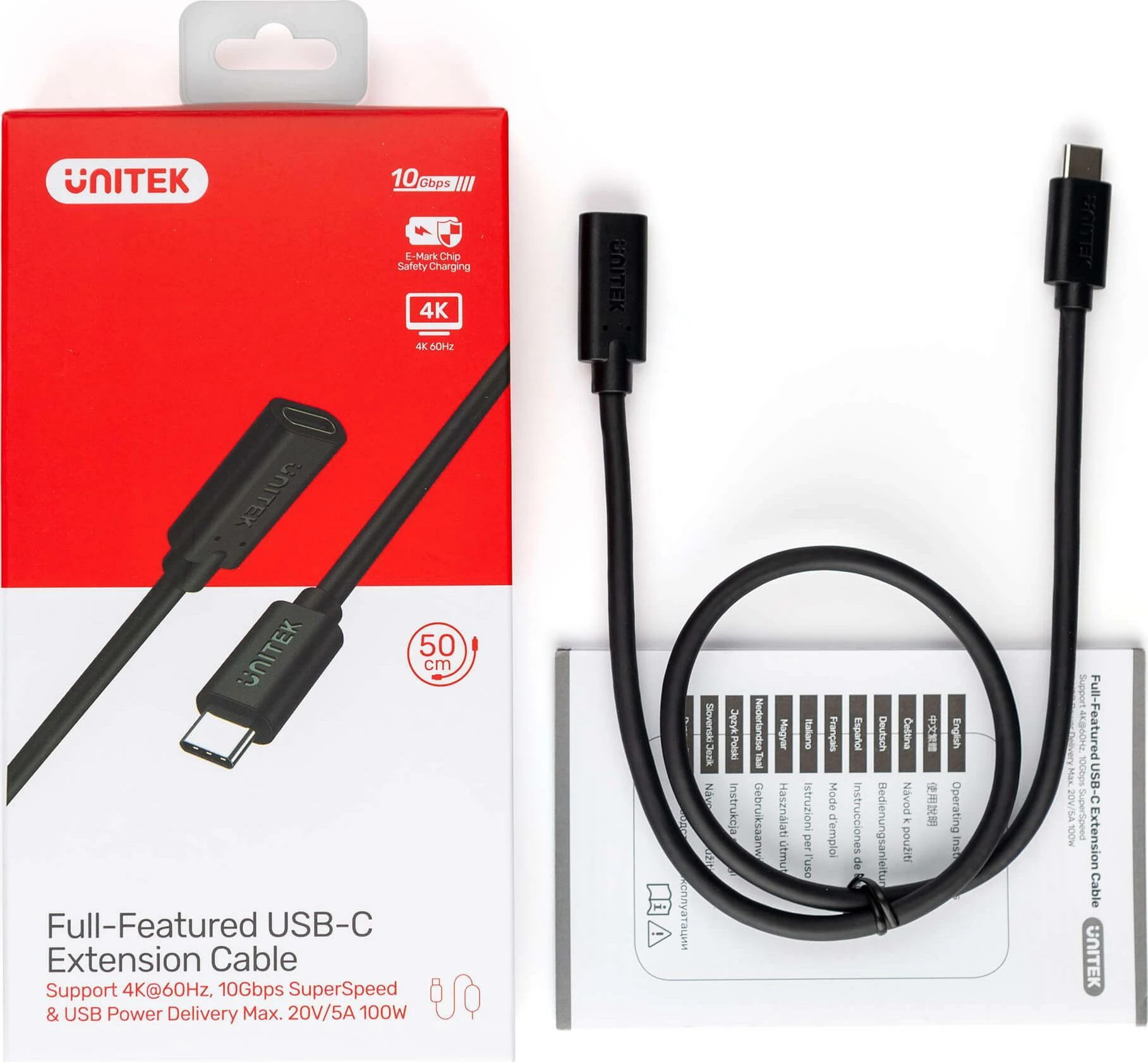 Kabllo zgjatëse USB-C Unitek C14086BK-1M 1 m USB-C mashkull në USB-C femër, e zezë
