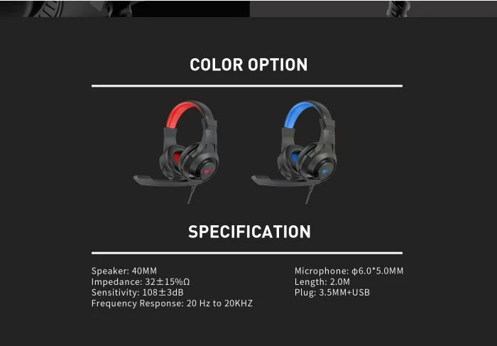 Kufje gaming HAVIT Gamenote H2031d, me mikrofon, LED i kuq, 40mm, kabllo 2m, lidhje 2x3.5mm + USB, zi/kuq