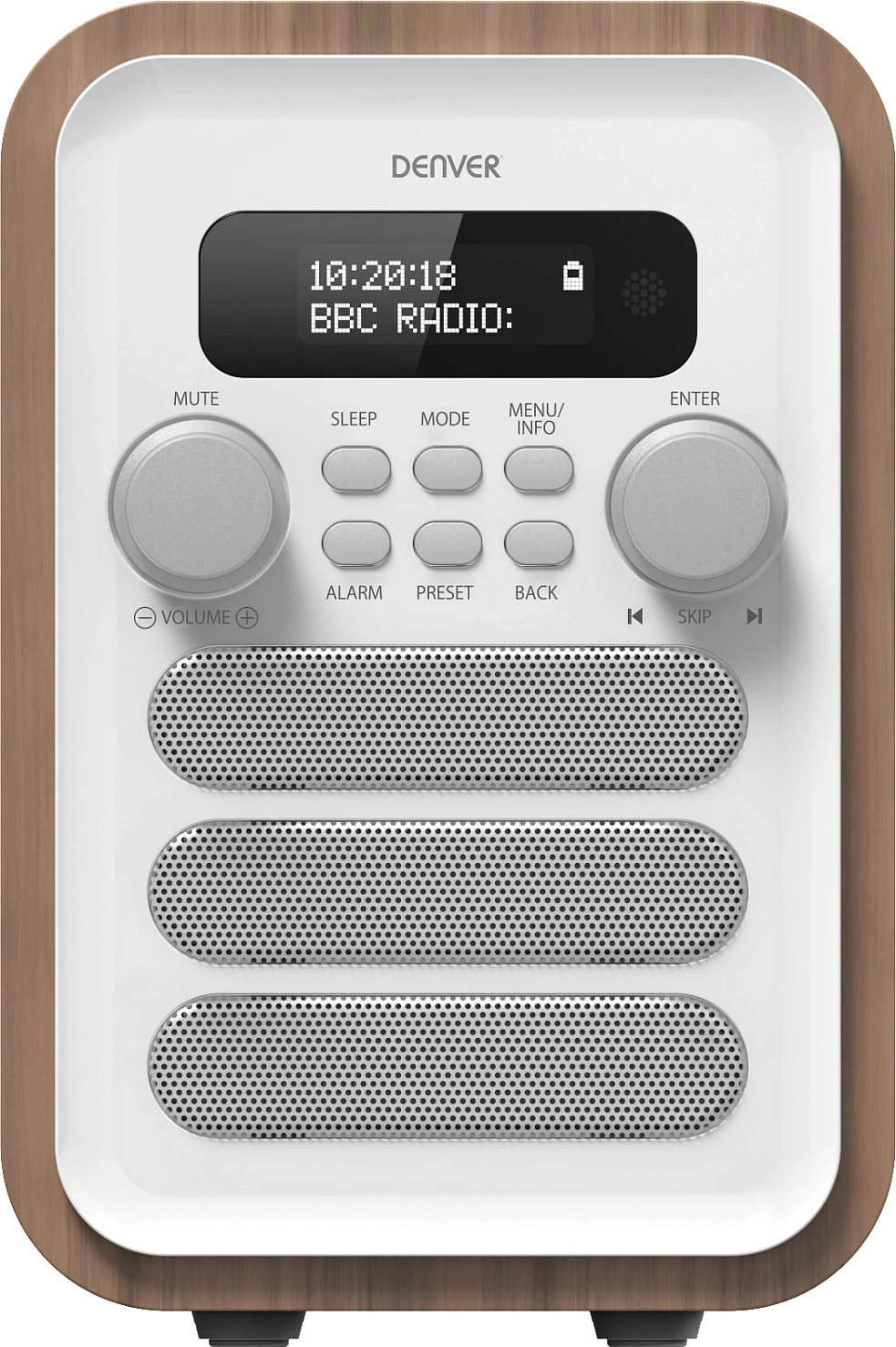 Radio Denver DAB-48WHITE, DAB+ / FM, Bluetooth, alarm, 2.5W, e bardhë/druri