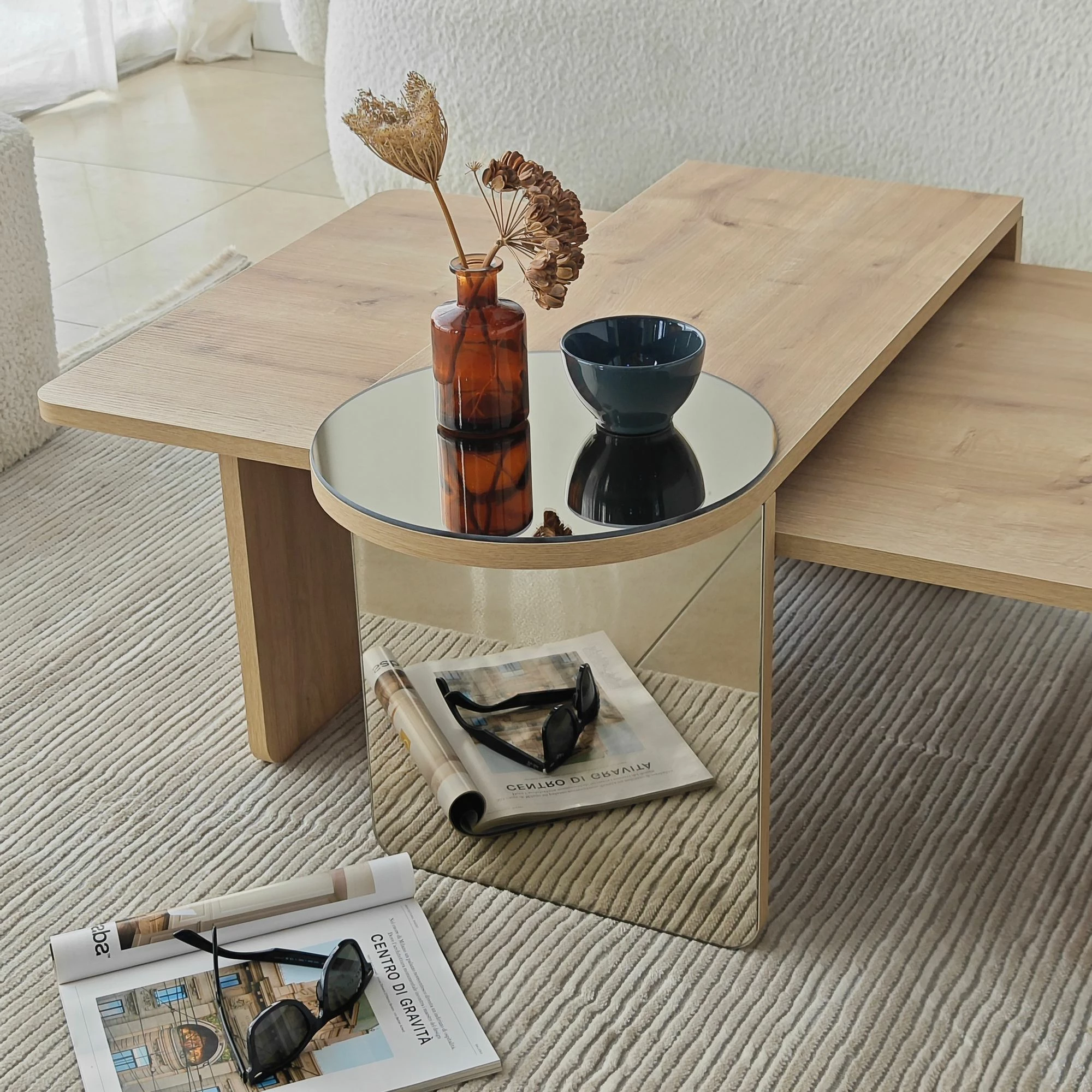 Set tavolinash kafeje Skye Decor, Luna 2, bronzie, sapphire oak