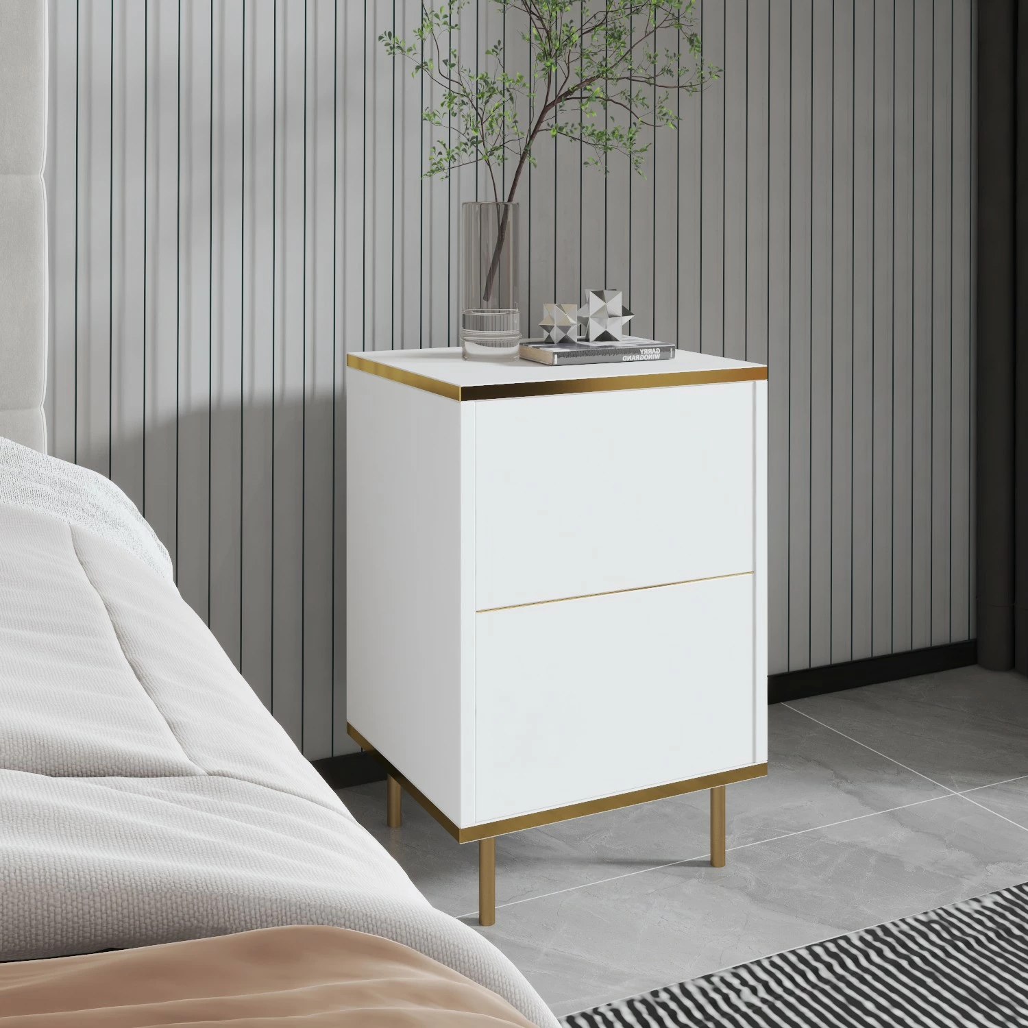 Komodinë Hanah Home, e bardhë, e artë