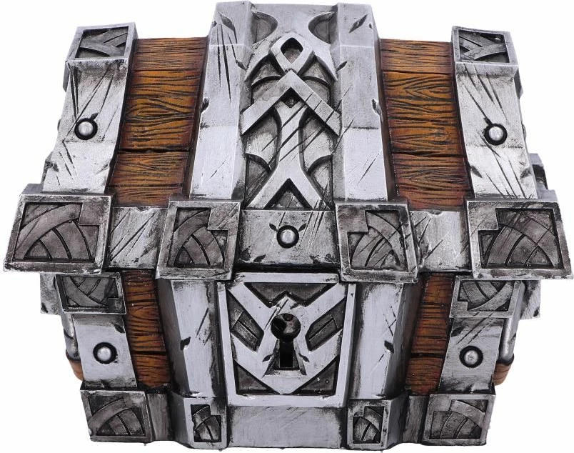 Kuti dekorative thesar NEMESIS NOW Silverbound Treasure Chest (World of Warcraft), rezinë e pikturuar me dorë, argjend/kafe